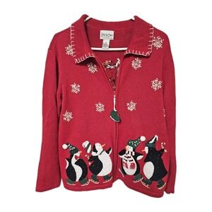 Vintage Carly St. Claire Christmas‎ Sweater Holiday Red Penguins Sz Medium